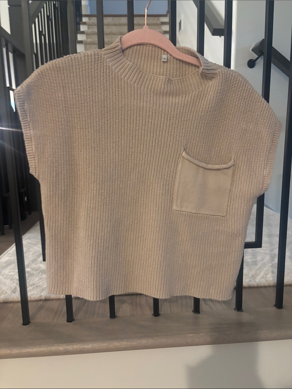 Knit Pocket Sweater Vest in Beige